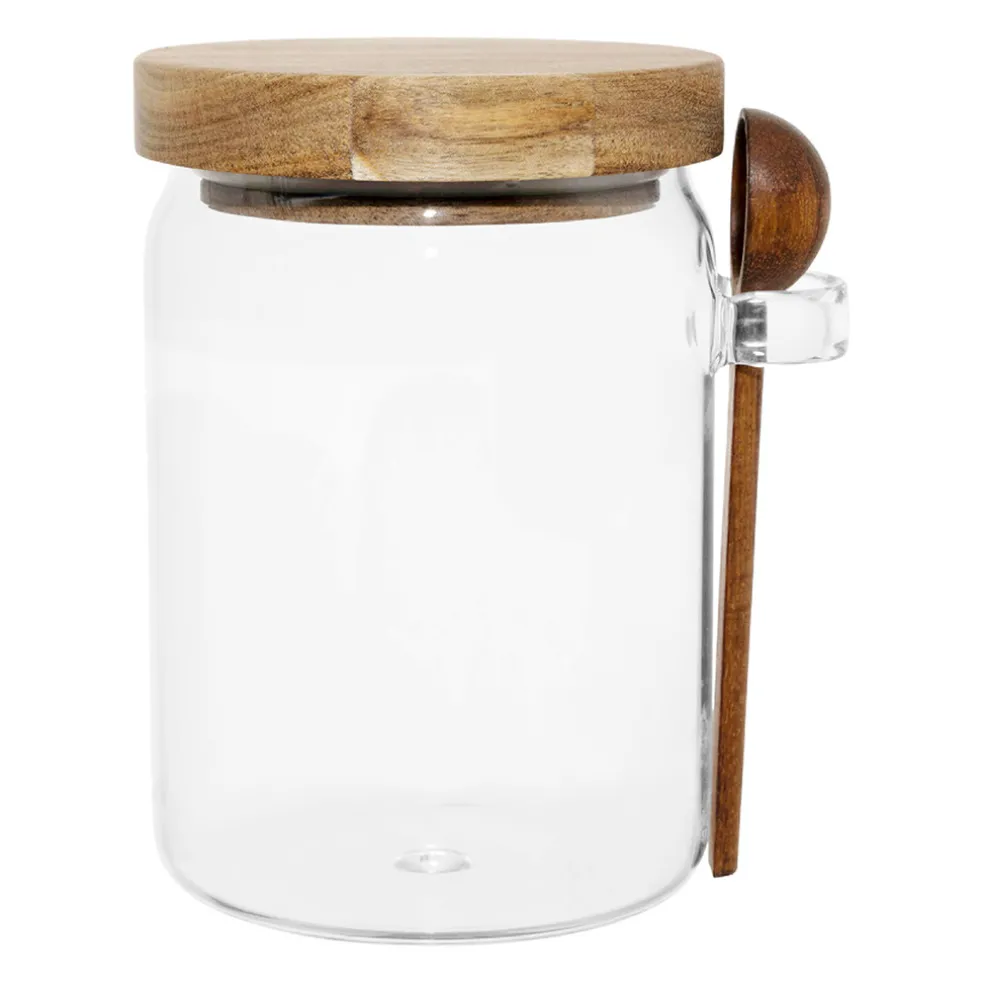 Bocal avec cuillière et couvercle en verre borosilicate et acacia 90cl - Delices