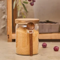 Bocal avec cuillière et couvercle en verre borosilicate et acacia 90cl - Delices