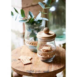 Bocal en verre avec couvercle rotin naturel 1.5l - Fantine