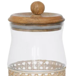 Bocal en verre avec couvercle rotin naturel 1.5l - Fantine
