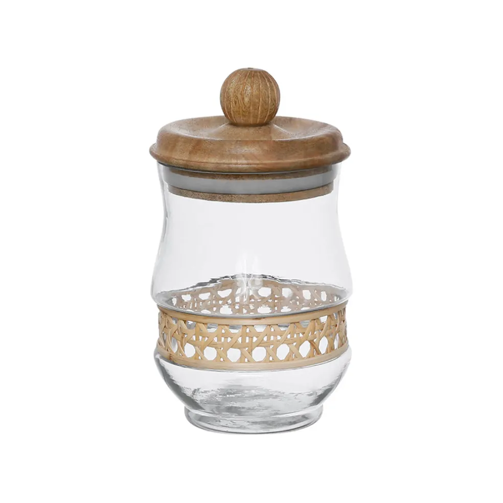 Bocal en verre avec couvercle et rotin naturel 75cl - Fantine