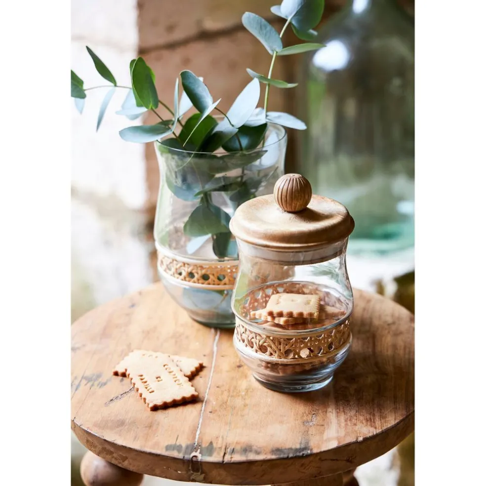 Bocal en verre avec couvercle et rotin naturel 75cl - Fantine