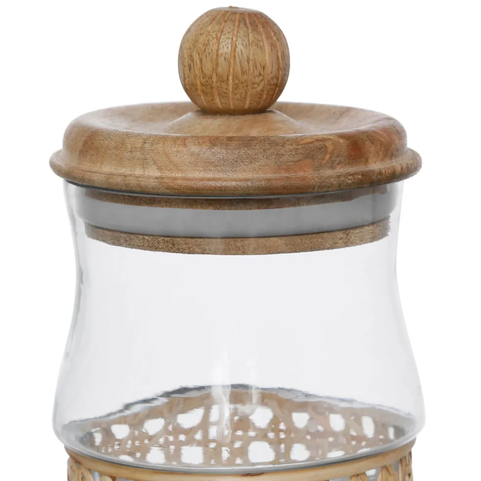 Bocal en verre avec couvercle et rotin naturel 75cl - Fantine
