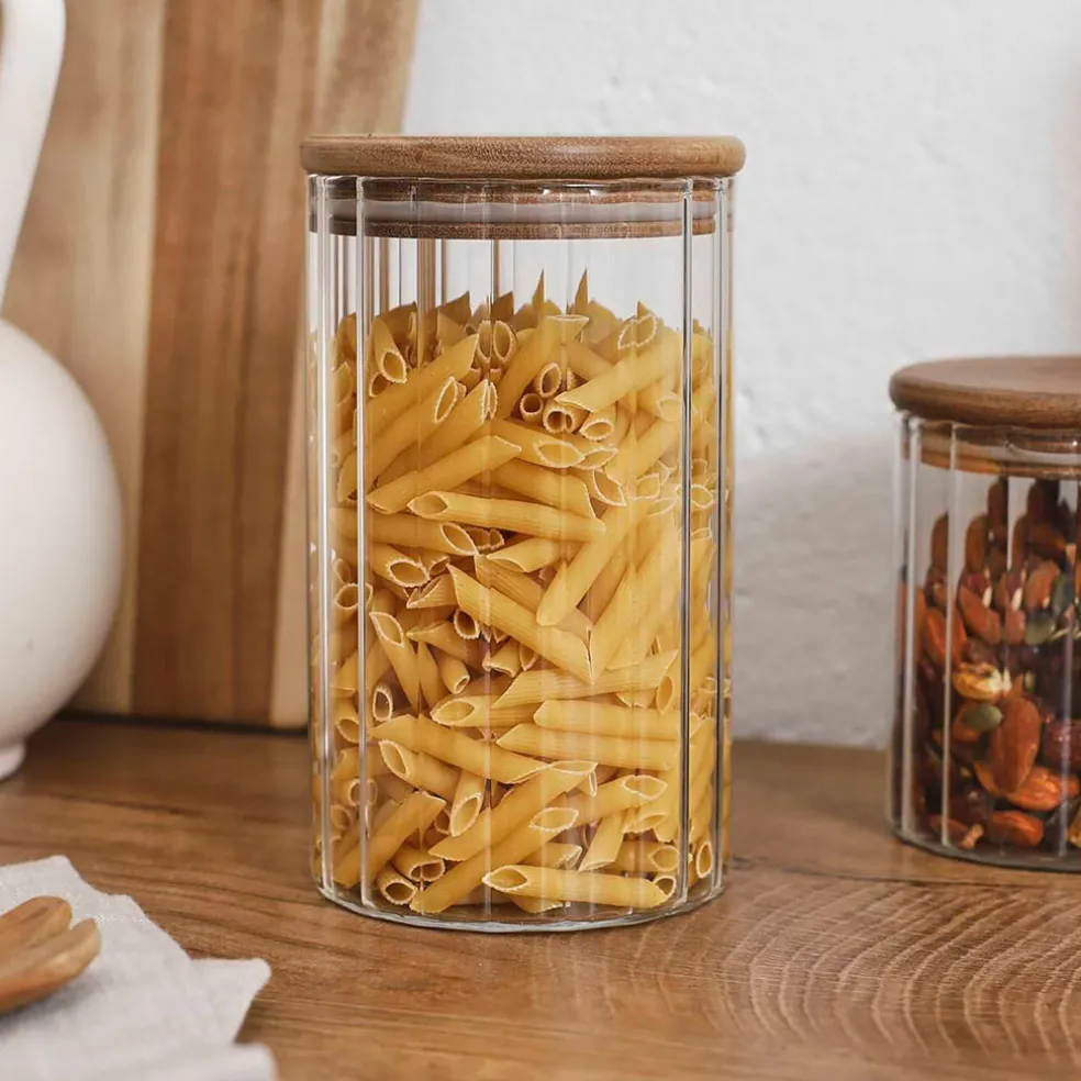 Bocal en verre avec couvercle en acacia 70cl