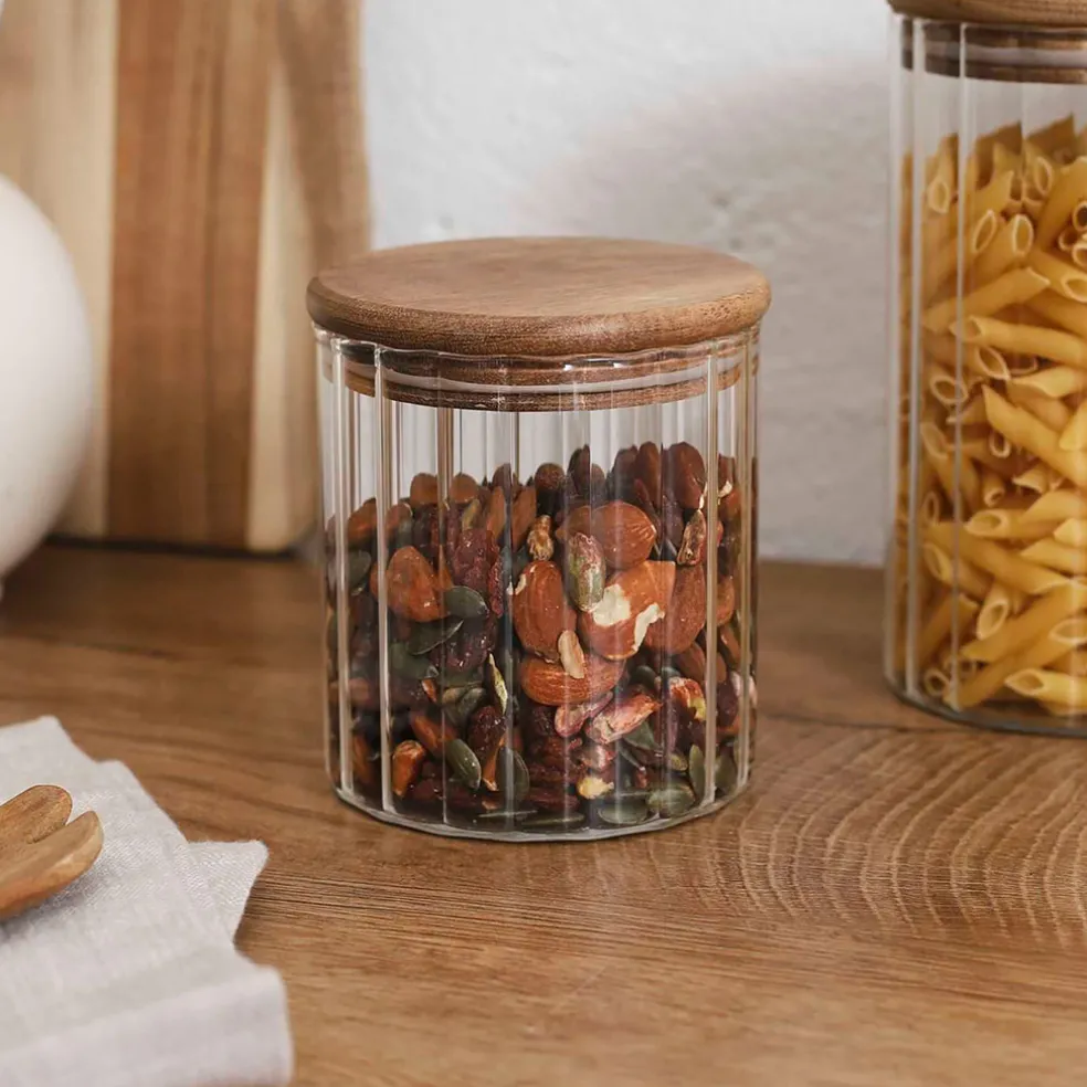 Bocal en verre avec couvercle en acacia 50cl