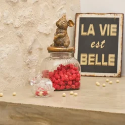 Bocal en verre avec couvercle lapin mordoré - Floreal