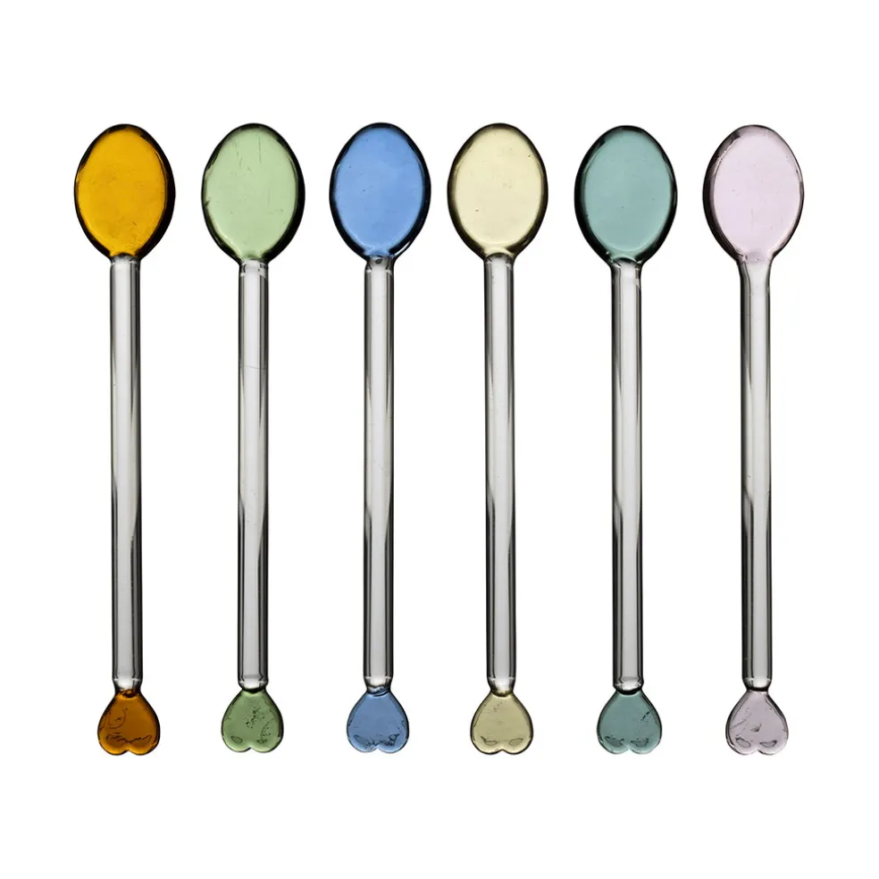 Boite de 6 agitateurs cocktail cœur en verre multicolore - Colorea