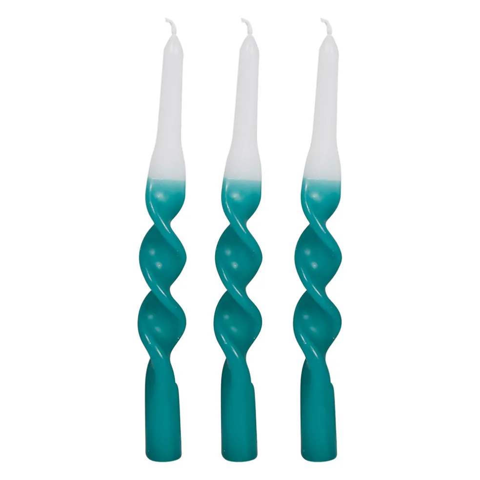 Boite de 3 bougies chandelle vert 50g - Torsade