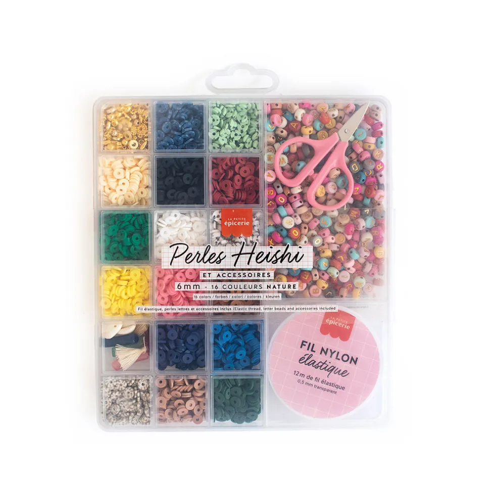 Boite de 16 couleurs nature de perles heishi 6 mm et accessoires