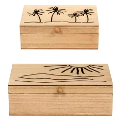 Boite gigogne avec couvercle x2 sweet leaves naturel 22x14.5xh7+16x10.5xh5.5cm mdf