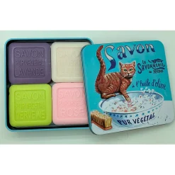 Boite metal de 4 savons chat roux