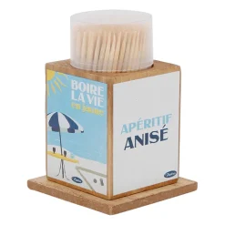 Boite pics apéro en pin et panneau de bois bleu et jaune - Pastis