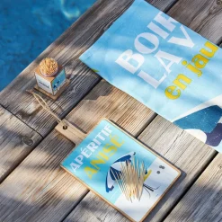 Boite pics apéro en pin et panneau de bois bleu et jaune - Pastis