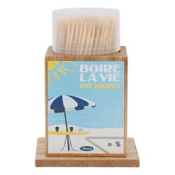 Boite pics apéro en pin et panneau de bois bleu et jaune - Pastis