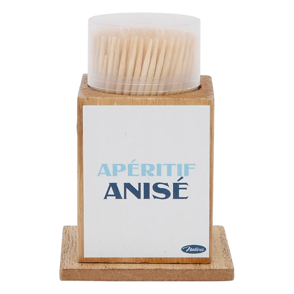 Boite pics apéro en pin et panneau de bois bleu et jaune - Pastis