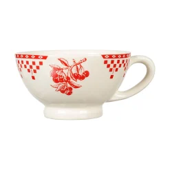 Bol avec anse damier rouge en faïence