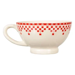 Bol avec anse damier rouge en faïence