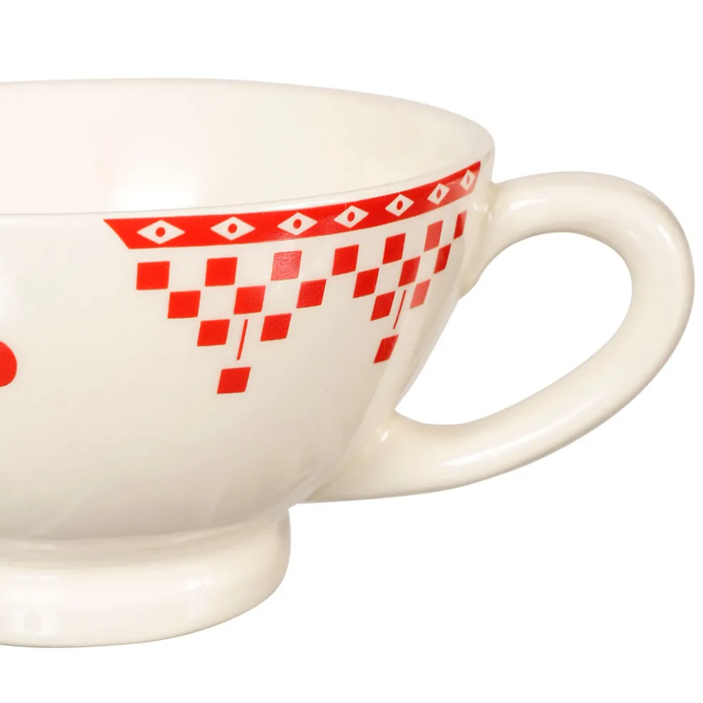 Bol avec anse damier rouge en faïence