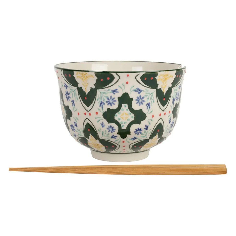 Bol baguette en grès et bambou vert d13cm - Azulejo