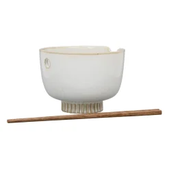 Bol en grès blanc et baguettes d14cm - Organic