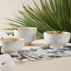 Bol en grès blanc et baguettes d14cm - Organic