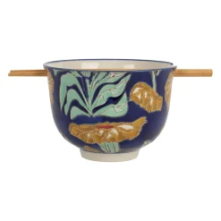 Bol en grès et bambou et baguettes multicolore - Flaura