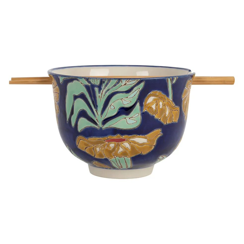 Bol en grès et bambou et baguettes multicolore - Flaura