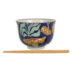 Bol en grès et bambou et baguettes multicolore - Flaura