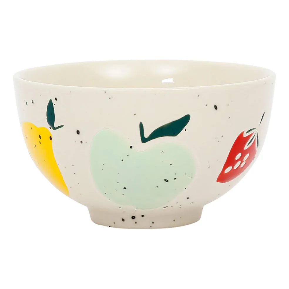 Bol en grès moucheté blanc et pomme multicolore 35cl - Les Fruits