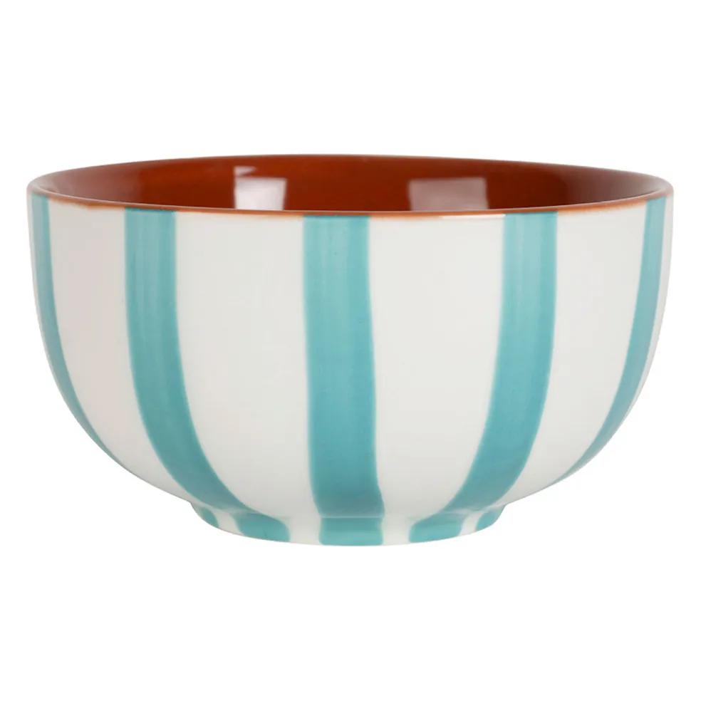 Bol en grès rayé turquoise et blanc 35cl - Alaria