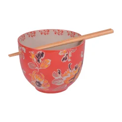 Bol en grès rouge d13cm et baguettes - Ava