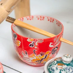 Bol en grès rouge d13cm et baguettes - Ava