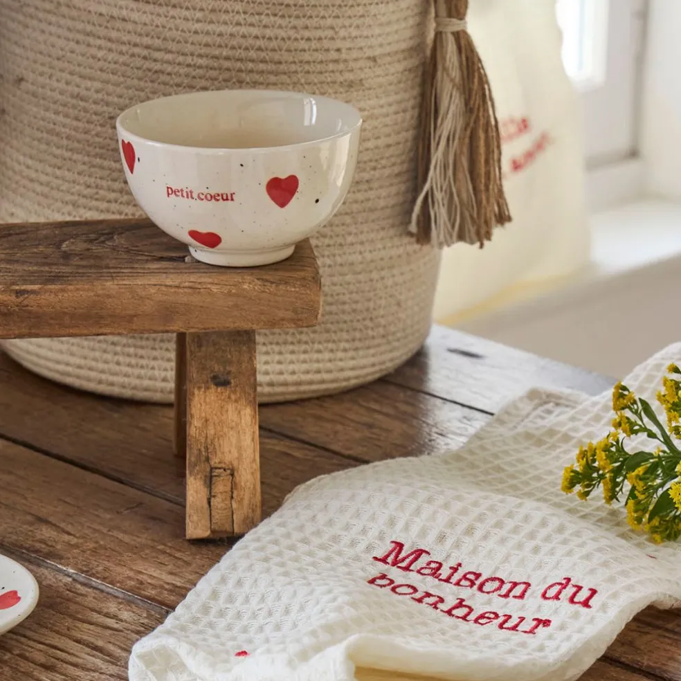 Bol Petit cœur en grès blanc moucheté 30cl - Famille