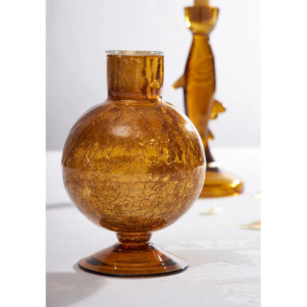 Bougeoir en verre ambre h15.4cm - Oanez