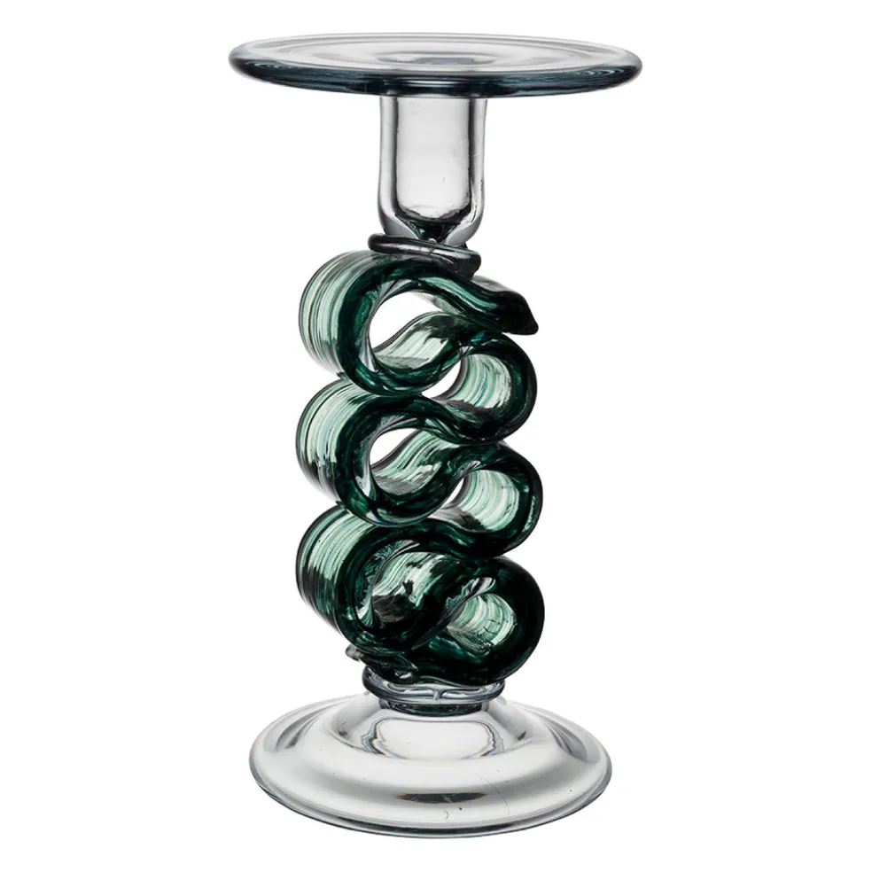 Bougeoir en verre émeraude h23.5cm - Sablon