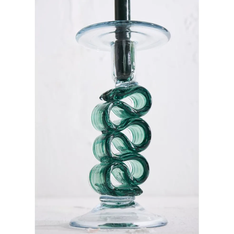 Bougeoir en verre émeraude h23.5cm - Sablon