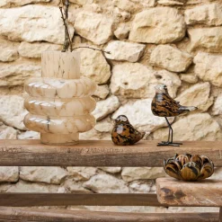 Bougeoir en verre noir et camel h6cm - Camélia