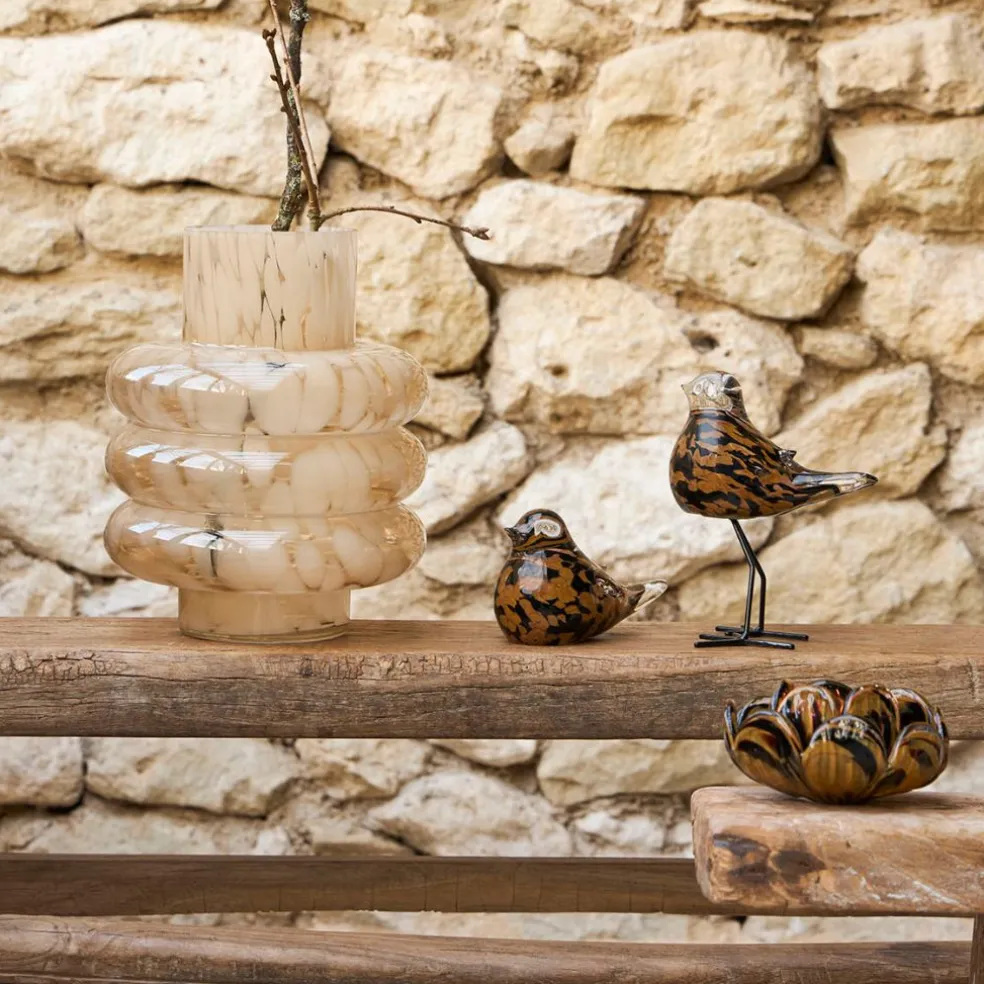 Bougeoir en verre noir et camel h6cm - Camélia