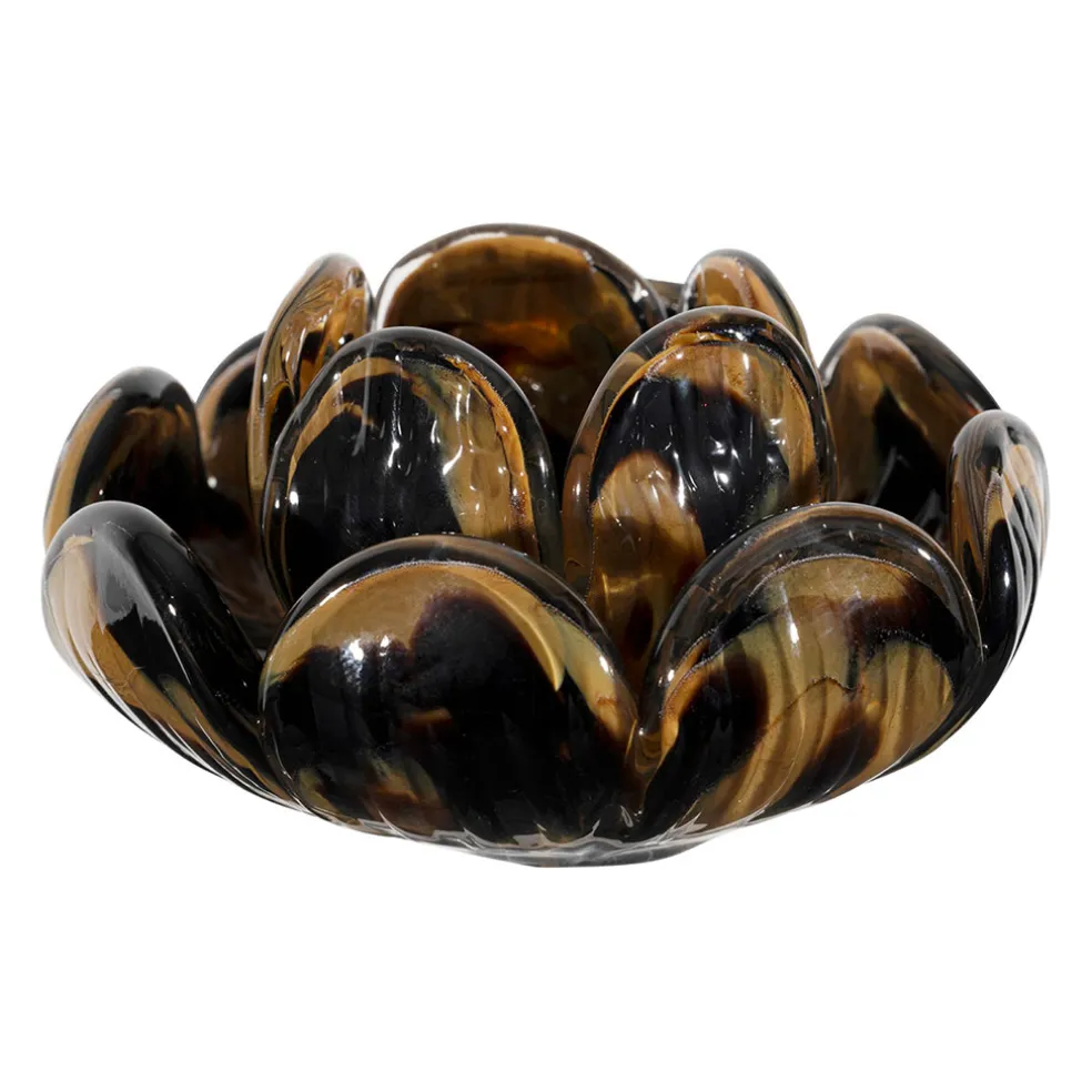 Bougeoir en verre noir et camel h6cm - Camélia
