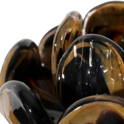 Bougeoir en verre noir et camel h6cm - Camélia