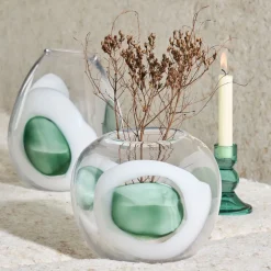 Bougeoir en verre vert d'eau h10cm - Alphe