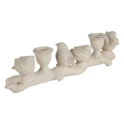 Bougeoir moineau 2 feux en résine écru L32cm