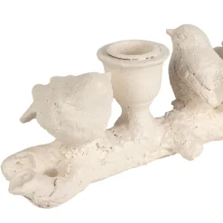 Bougeoir moineau 2 feux en résine écru L32cm