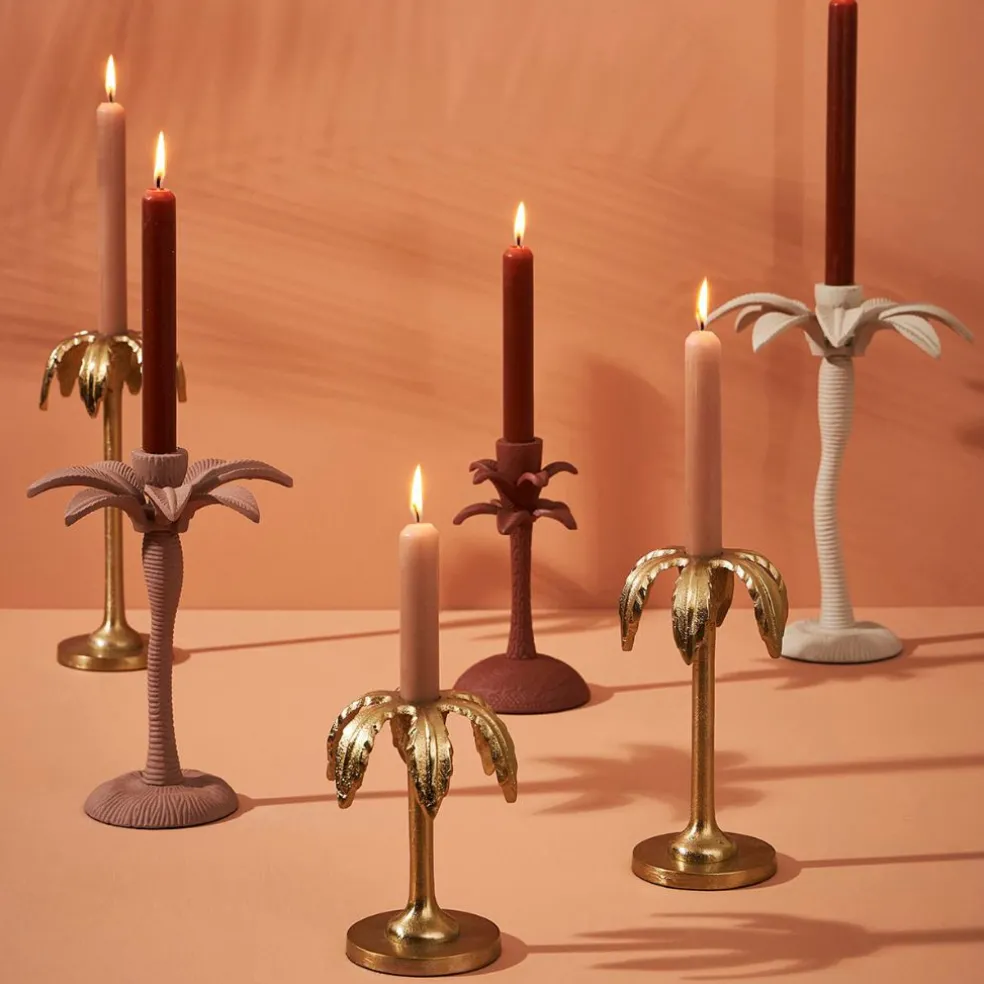 Bougeoir palmier en aluminium doré h25cm - Tropic Etoil