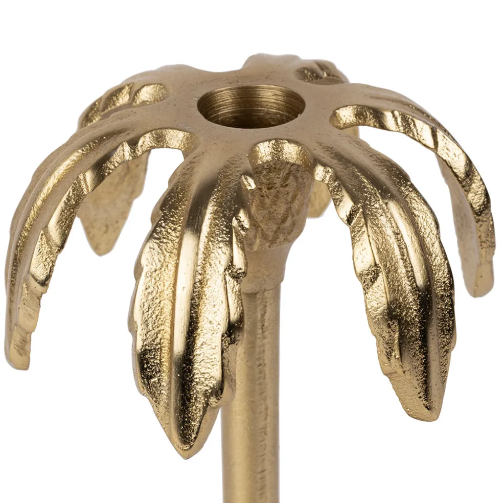 Bougeoir palmier en aluminium doré h25cm - Tropic Etoil