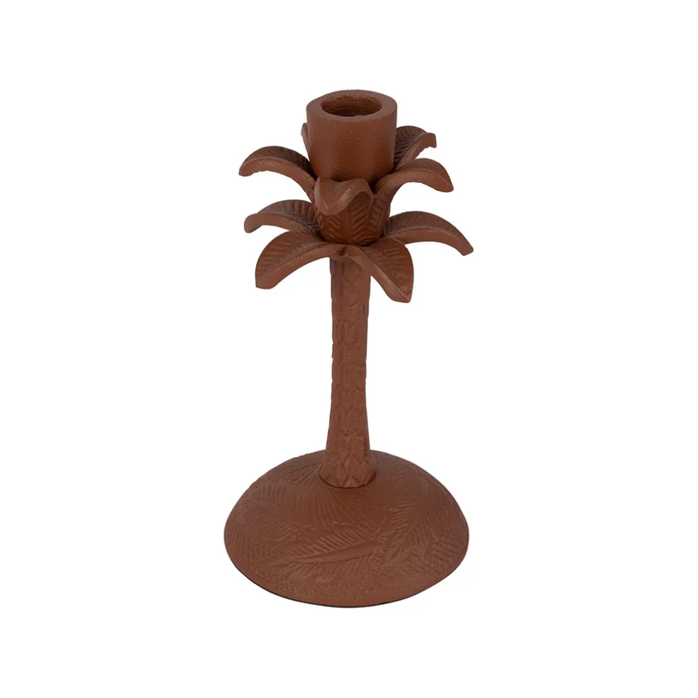 Bougeoir palmier en aluminium terracotta h19cm - Tropic Etoil