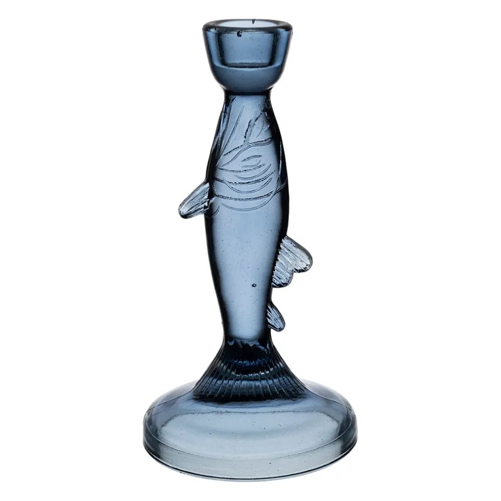 Bougeoir poisson en verre bleu h20cm - Oanez