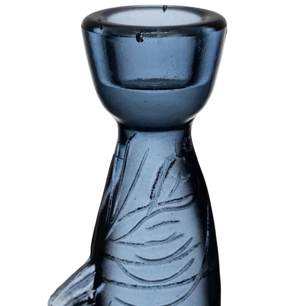 Bougeoir poisson en verre bleu h20cm - Oanez