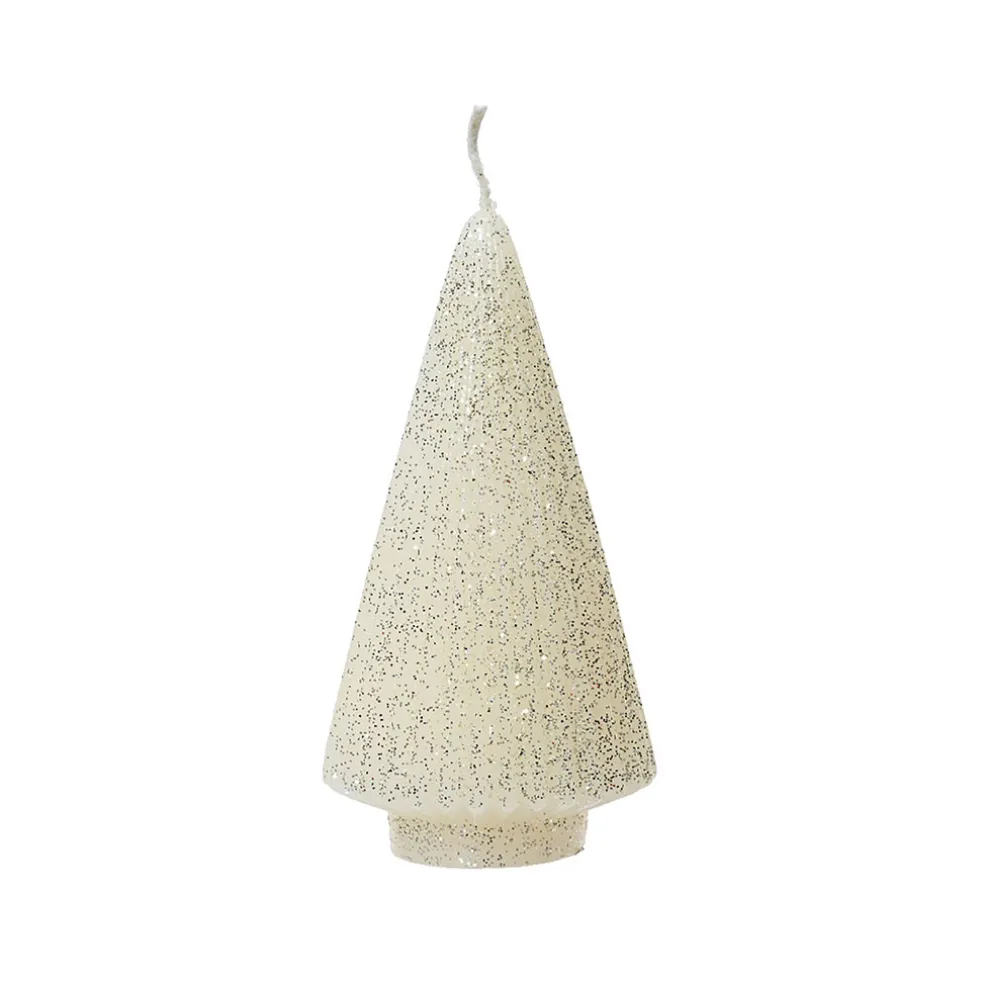 Bougie sapin blanc paillettes h17cm