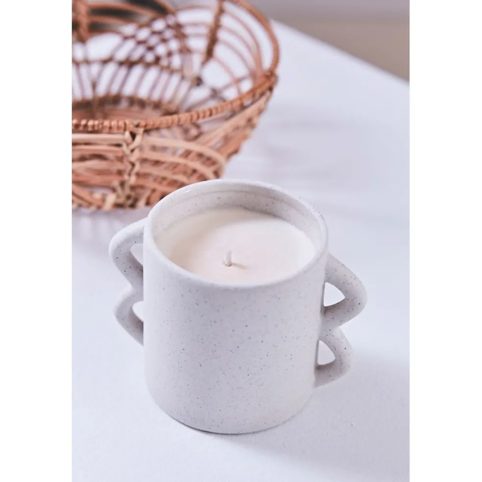 Bougie senteur flora en grès blanc cassé